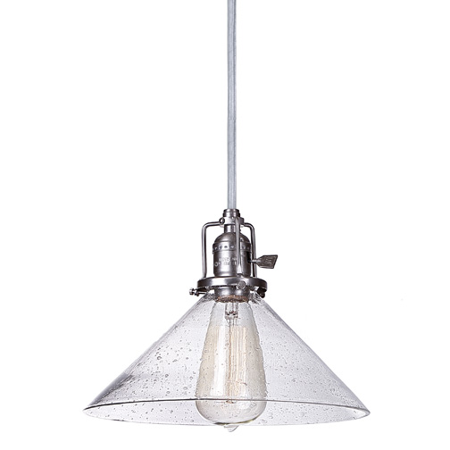 JVI Designs 1200-17 S2-CB One light Union Square pendant pewter finish 10" Wide, seeded mouth blown glass shade
